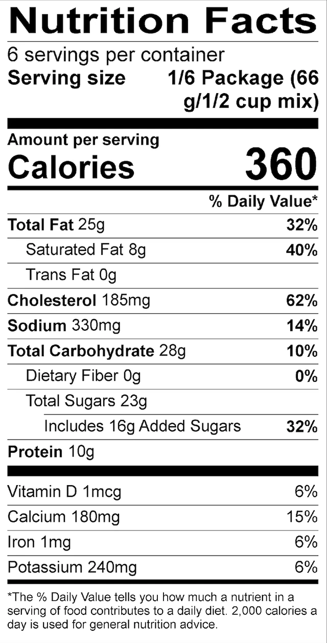 Les Desserts Mix cheesecake mix nutrition facts panel
