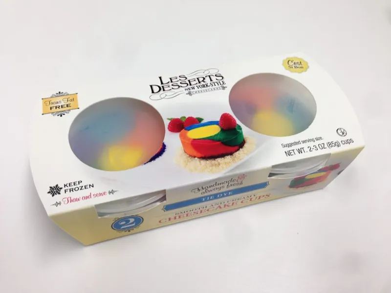Les Desserts New York Style rainbow cheesecake cups, retail pack of 2, angled view